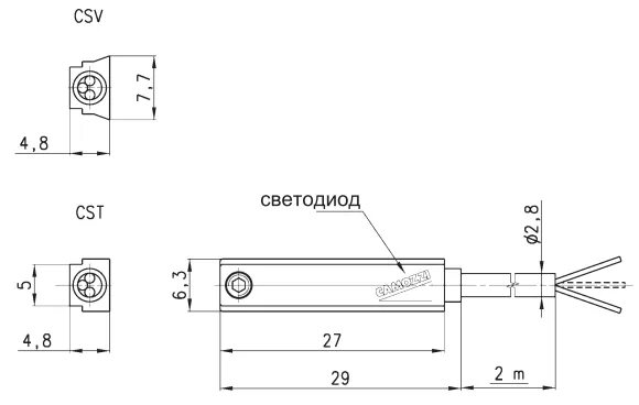 Подключение датчика геркон Датчики положения. Серии CST, CSV, CSH