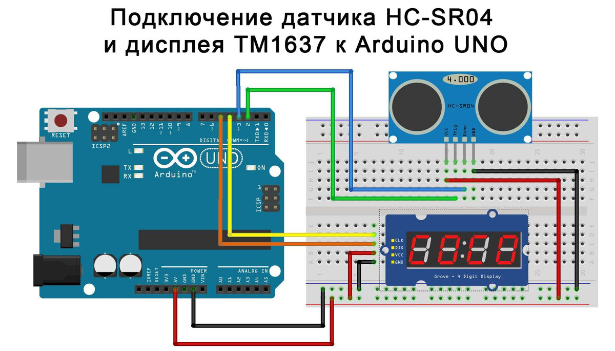 Подключение датчика hc sr04 Вывод информации с датчика HC-SR04 на дисплей TM1637 Электроника и жизнь Дзен