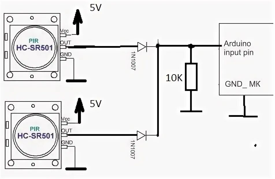 Подключение датчика hc sr501 возможно ли подключить два HC-SR501 к одному пину Аппаратная платформа Arduino