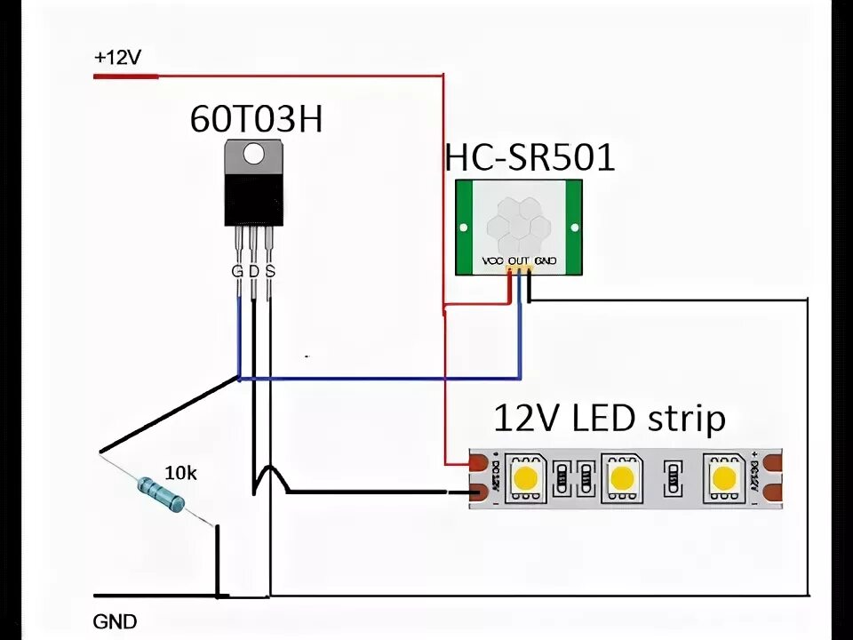 Подключение датчика hc sr501 PIR sensor (HC-SR501) with Mosfet transistor LED strip controll - YouTube