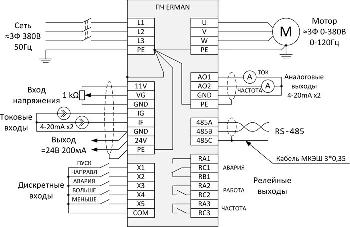 Подключение датчика к частотнику ERMAN преобразователи частоты серии ER-01T-380 купить в Москве packo.ru