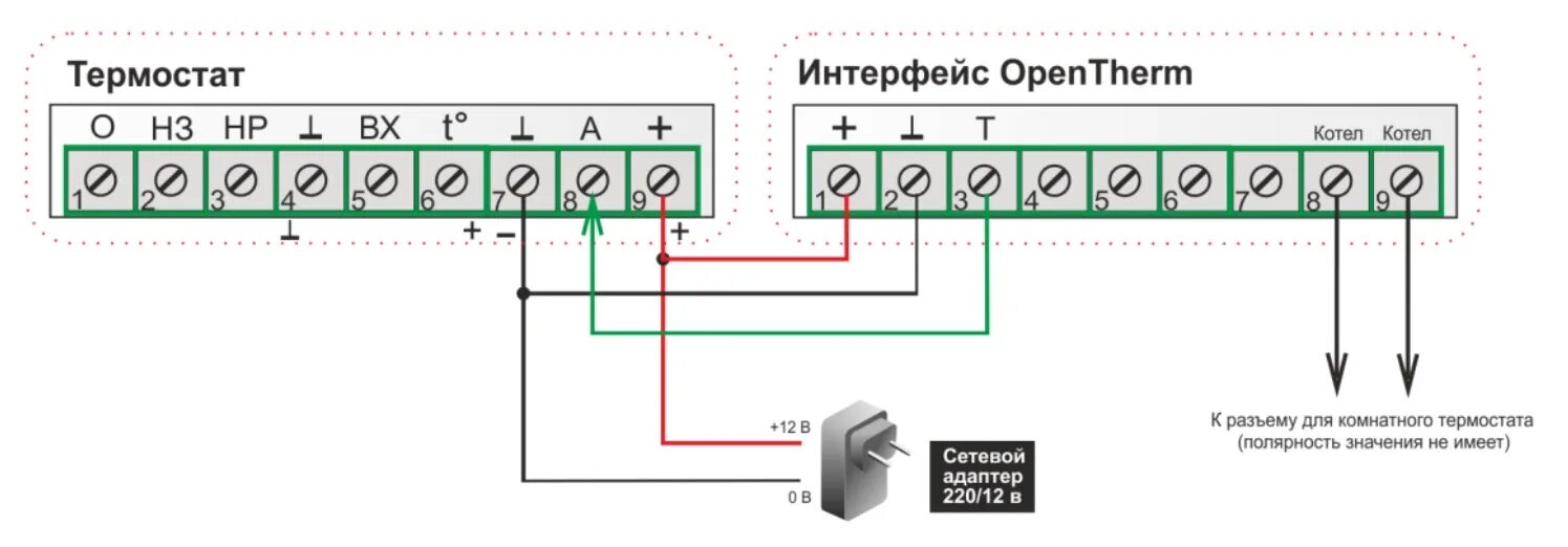 Подключение датчика к газовому котлу Файл:Подключение ZONT H-1V Адаптер OpenTherm DIN (704).jpg - Библиотека Микро Ла