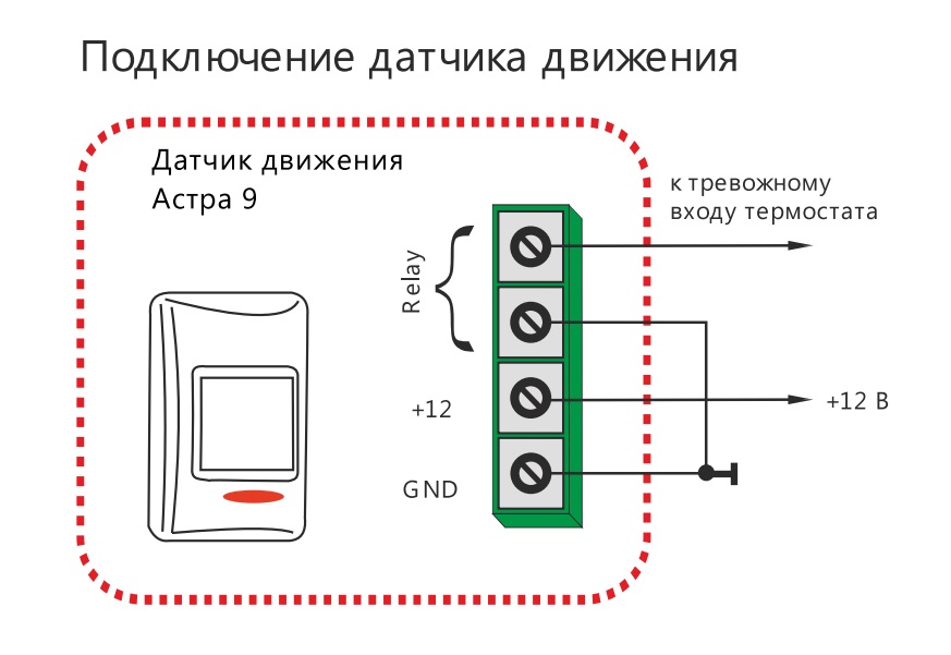 Подключение датчика к коммуникатору Файл:Подключение датчика движения Астра 9 H-1.jpg - Библиотека Микро Лайн