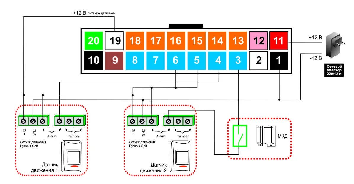 Подключение датчика к регистратору Датчик объема проводной Pyronix Colt Quad PI для GSM-систем Mega SX - невосприим