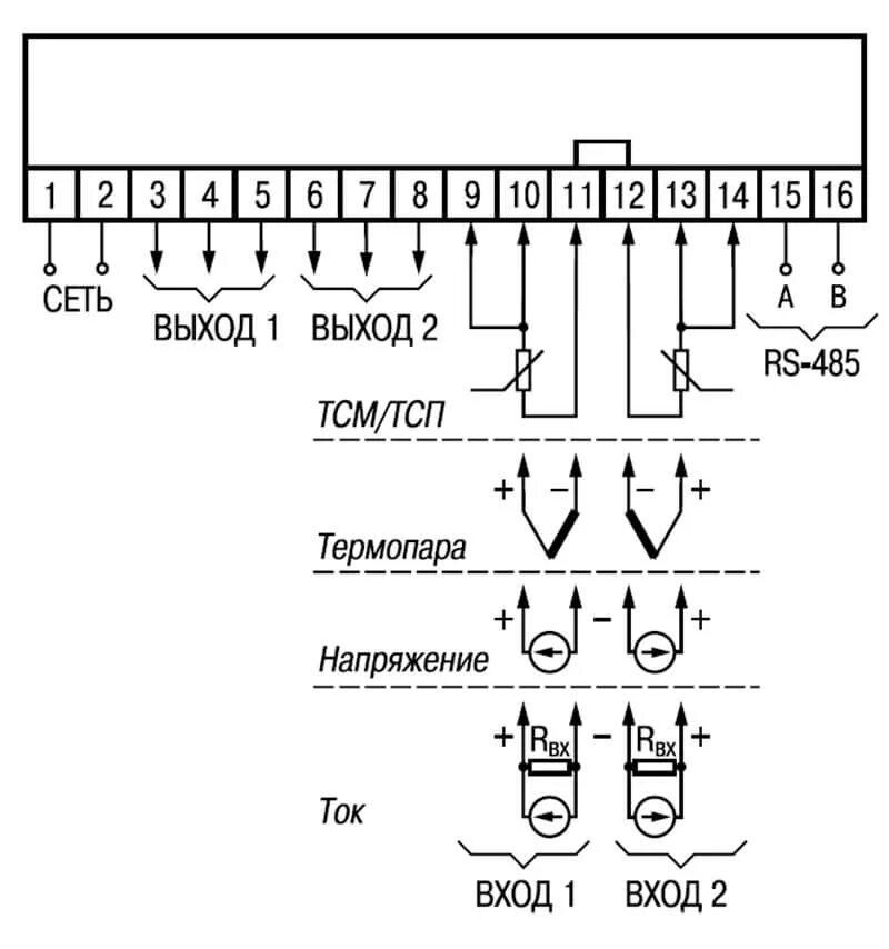 Подключение датчика к трм ТРМ202. Измеритель-регулятор двухканальный с RS-485 - Схемы подключения