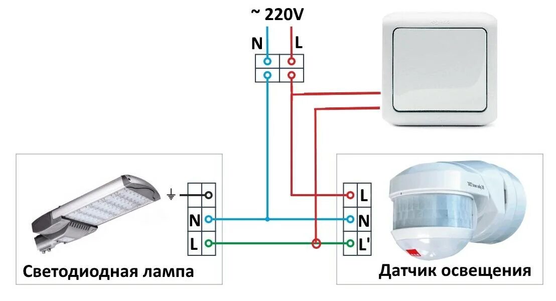 Подключение датчика освещения через выключатель Как подключить датчик движения к светодиодному прожектору - возможные схемы комм
