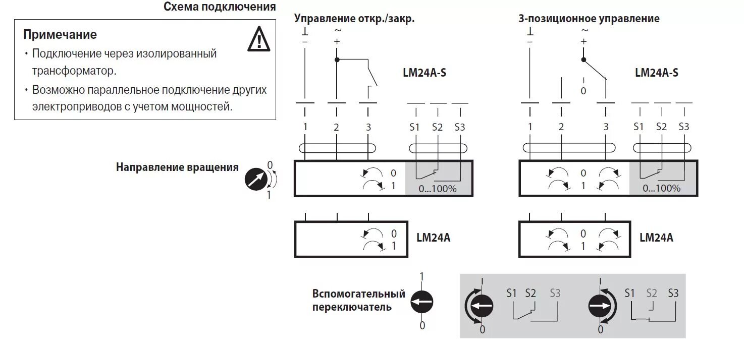 Подключение датчика положения привода регулирующего клапана Электропривод BELIMO LM24A; LM24A-S в Новосибирске