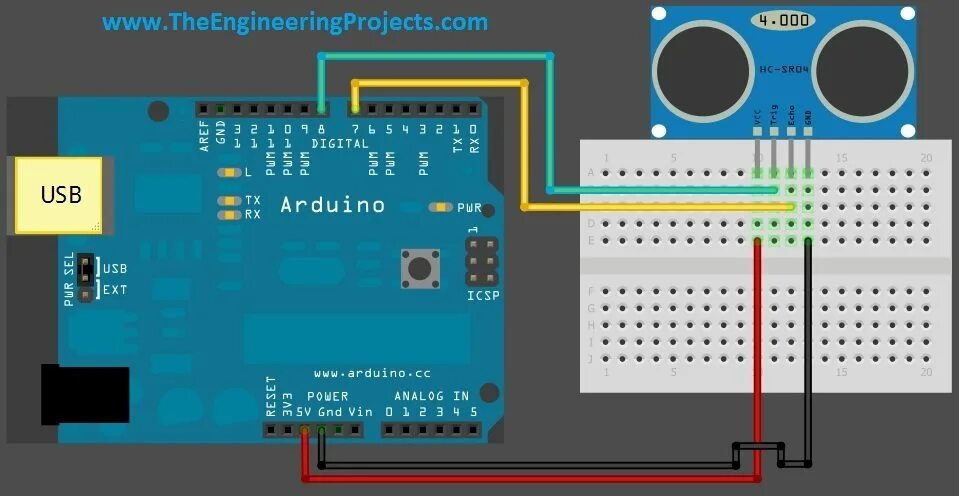 Подключение датчика расстояния к ардуино Interfacing of Ultrasonic Sensor With Arduino - The Engineering Projects