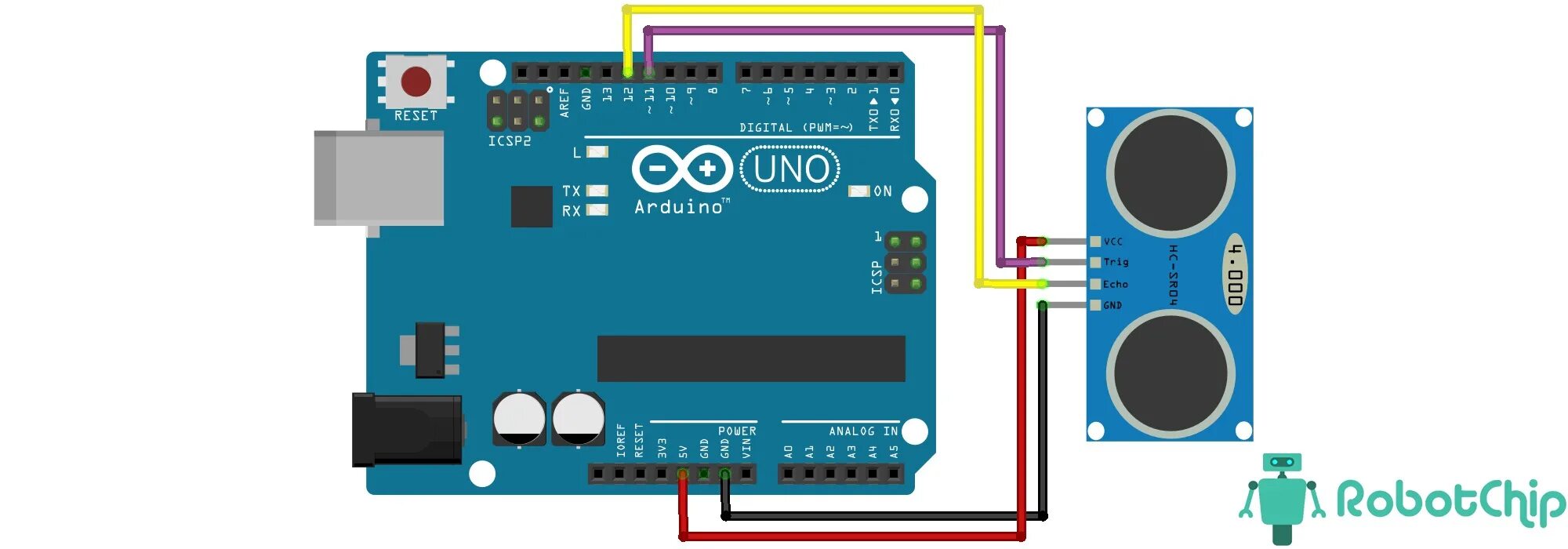 Подключение датчика расстояния к ардуино Обзор ультразвукового датчика расстояния HC-SR04 - RobotChip