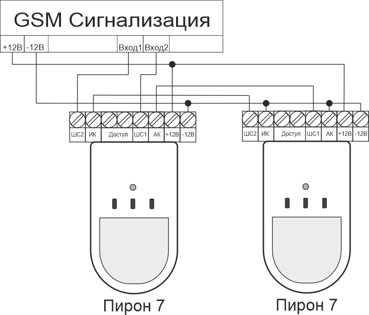 Подключение датчика разбития стекла Пирон-7 совмещенный ИК+разбития стекла