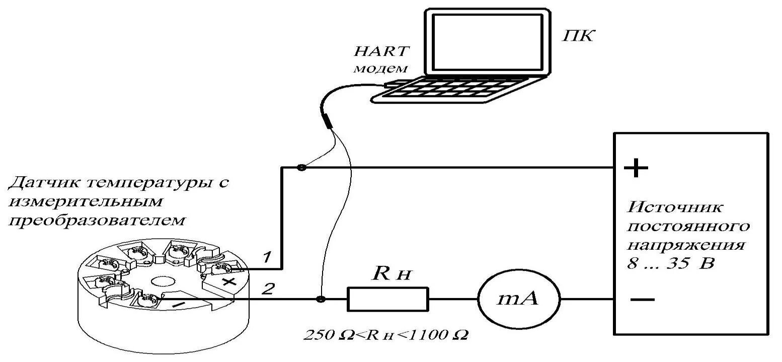 Подключение датчика температуры двухпроводного Схема подключения измерительного преобразователя ТСМТ, ТСПТ