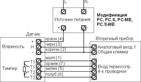 Подключение датчика температуры и влажности RC-ME, PC-ME, PC.S-ME: датчики влажности в метеорологическом исполнении. Galltec