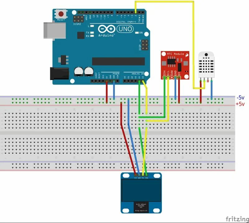 Подключение датчика температуры и влажности к ардуино Вывод температуры, влажности, даты и времени на OLED дисплей с помощью Arduino @