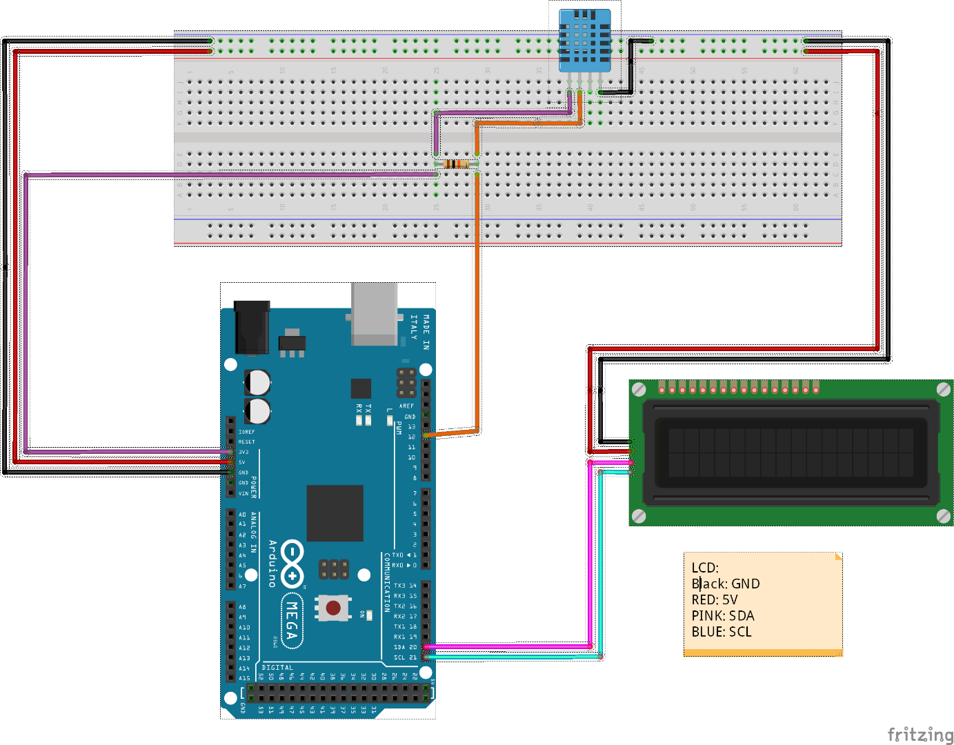 Подключение датчика температуры и влажности к ардуино Arduino Temp/Humidity Sensor Using DHT11 and I2C LCD One Day Project : 4 Steps -