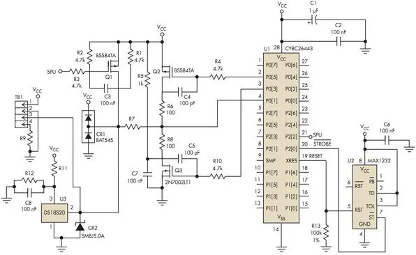 Подключение датчика температуры к микроконтроллеру Simple Circuit Interfaces 1-Wire Temperature Sensor To A Microcontroller