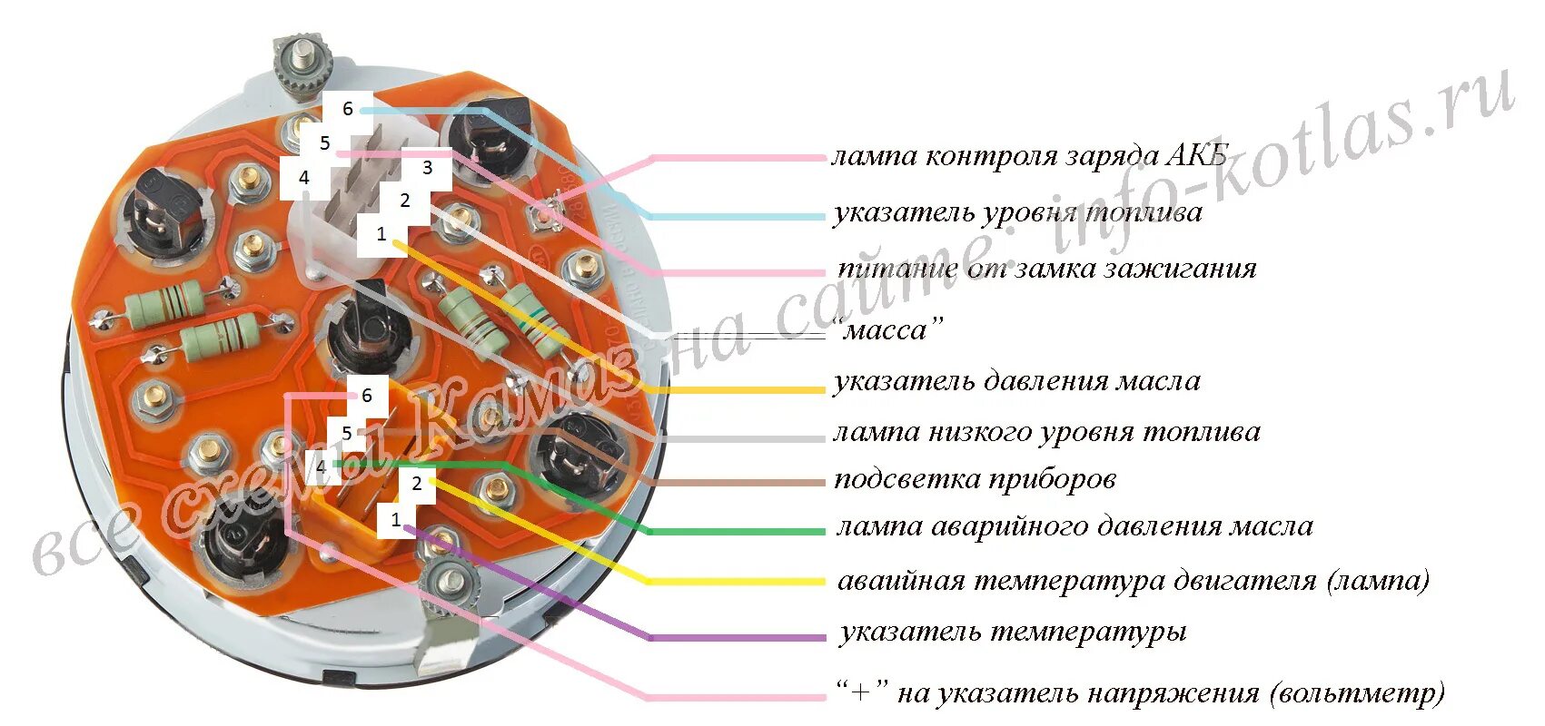 Подключение датчика температуры камаз Комбинация приборов 28.3801 схема подключения. - Voyager-77