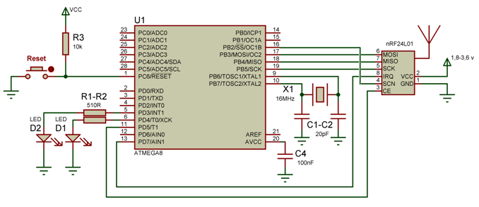 Подключение датчика температуры lm75 к мк atmega8 Радиомодули nRF24L01 - Как подключить - AVR project.ru - Проекты на микроконтрол