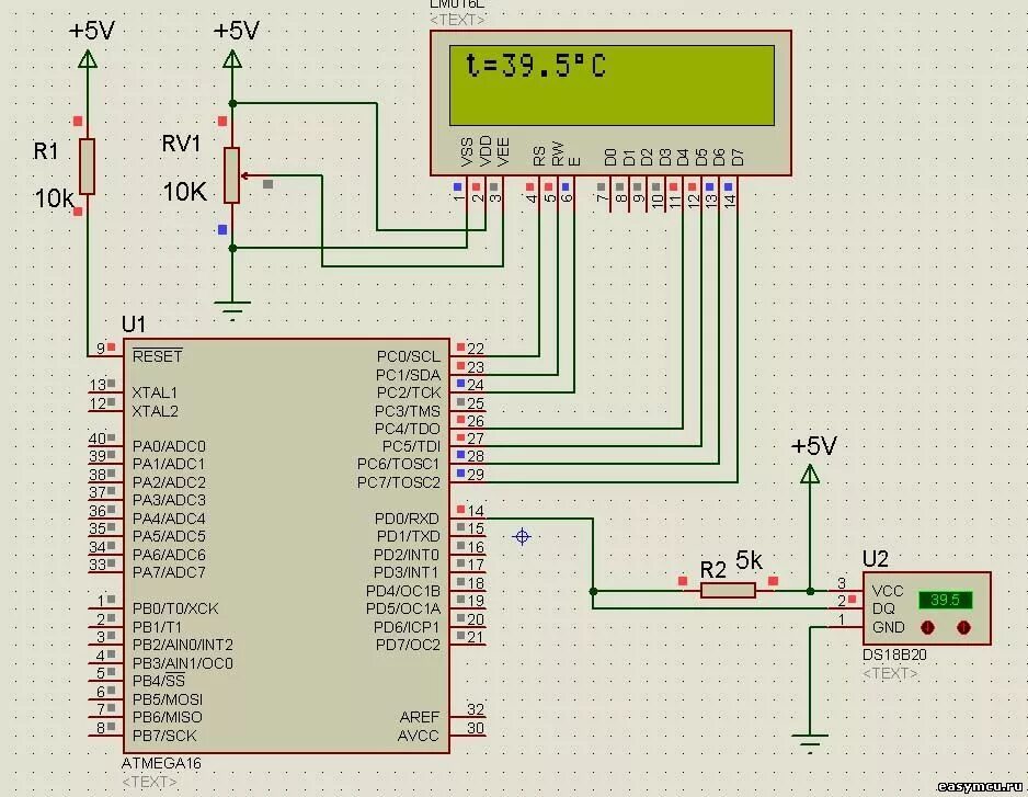 Подключение датчика температуры lm75 к мк atmega8 Термометр ATMEGA16 + DS18В20 + LCD (HD44780) - Готовые устройства - Каталог стат
