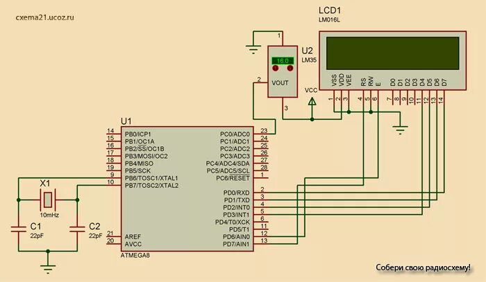 Подключение датчика температуры lm75 к мк atmega8 Термометр на датчике LM35 и LCD Winstar - Измерительные устройства - Микроконтро