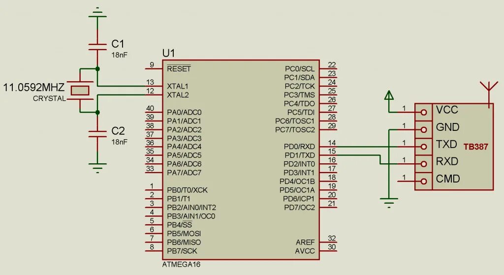 Подключение датчика температуры lm75 к мк atmega8 Схема подключения радиомодуля TB387 к ATmega16 - MicroPi