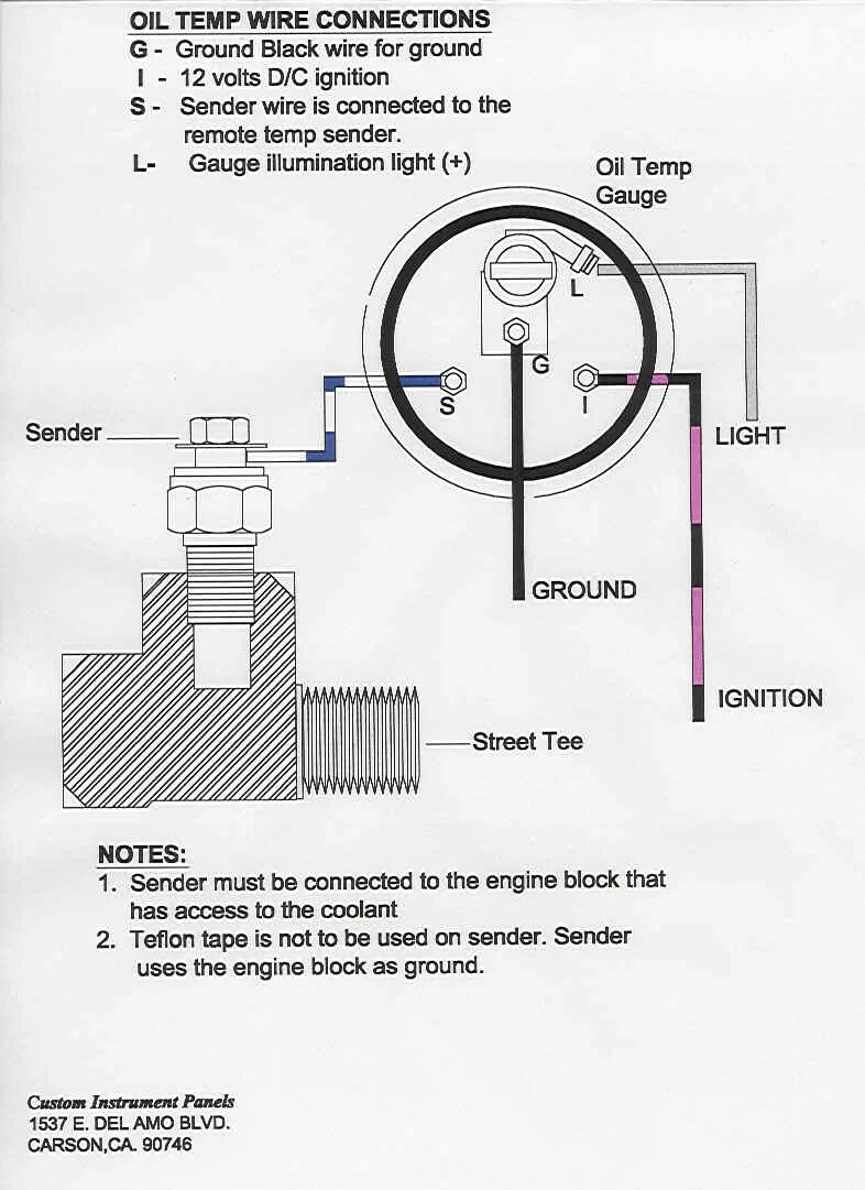 Подключение датчика температуры масла Autometer Fuel Gauge Wiring Diagram - Cylinder Solutions