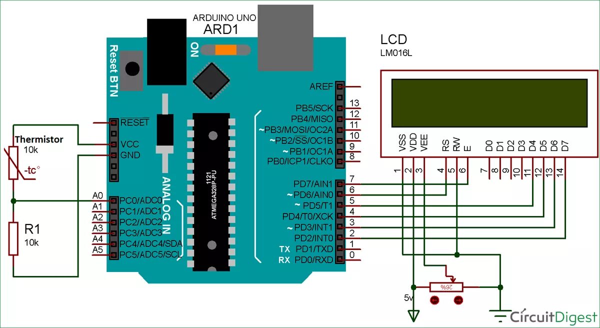 Подключение датчика температуры ntc 10k к ардуино Using Thermistor with Arduino for Measuring Temperature setup Arduino, Arduino l