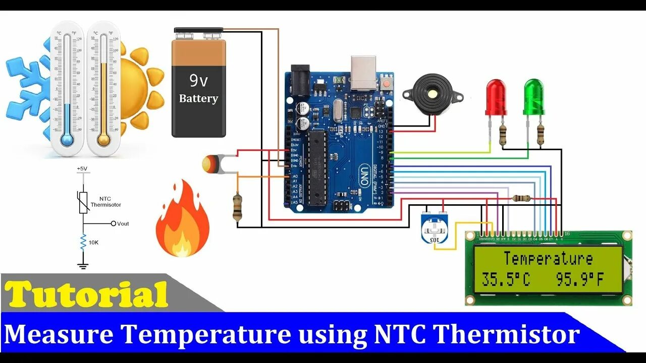 Подключение датчика температуры ntc 10k к ардуино How to make Measure Temperature using Arduino and NTC Thermistor NTC Thermistor 