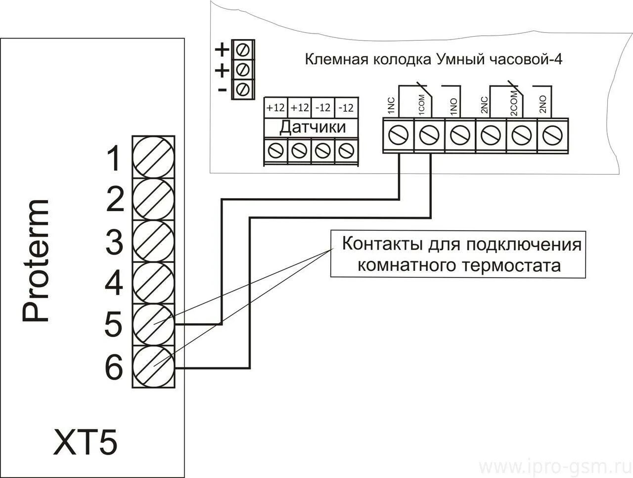 Подключение датчика температуры протерм Схемы подключения сигнализации Умный Часовой-4 к отопительным котлам