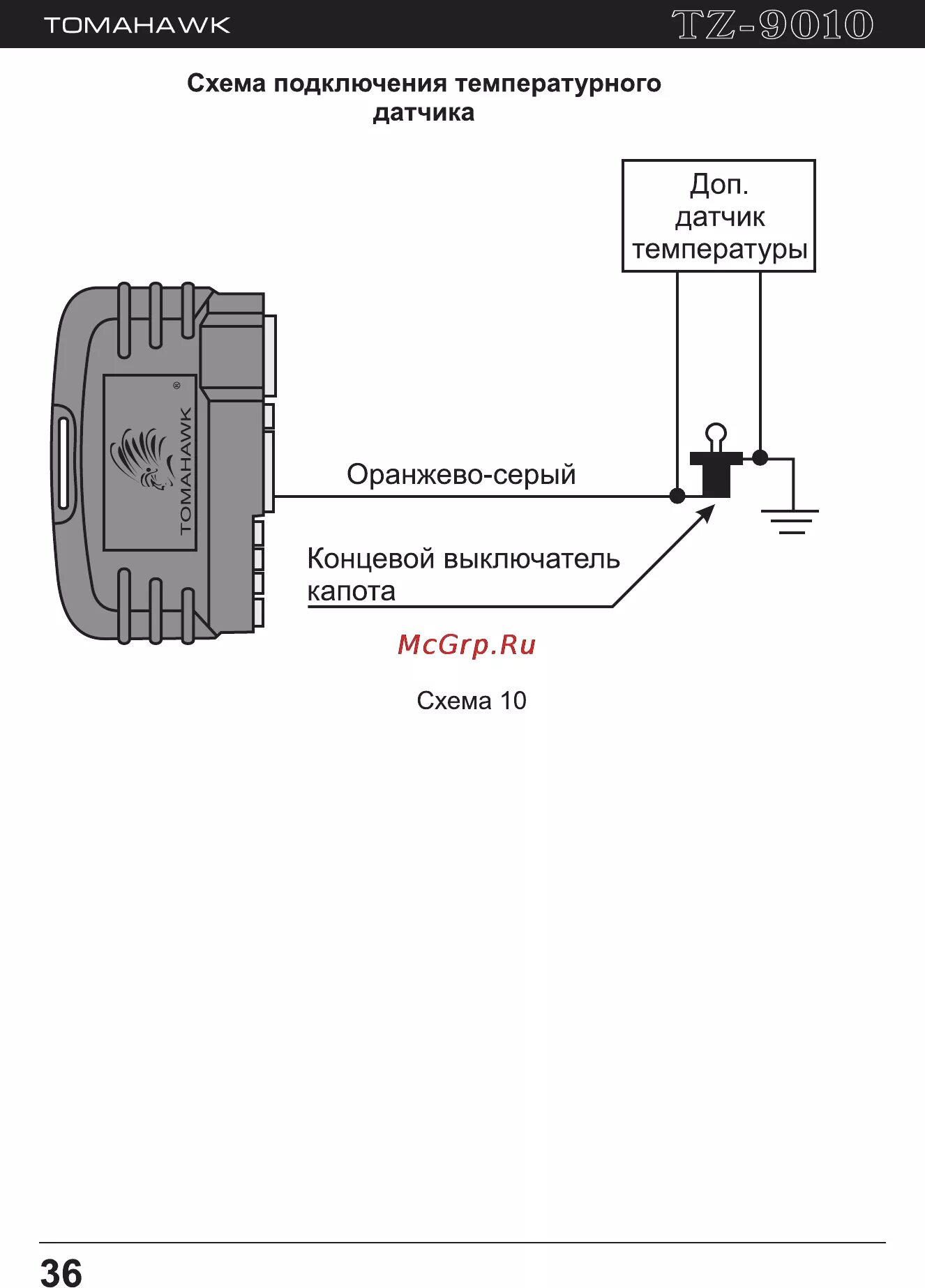 Подключение датчика температуры томагавк Tomahawk TZ-9010 Инструкция по эксплуатации онлайн 36/39 2662
