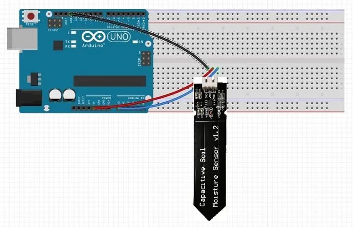 Подключение датчика влажности Емкостной датчик влажности почвы V1.2. Подключение к Ардуино joyta.ru
