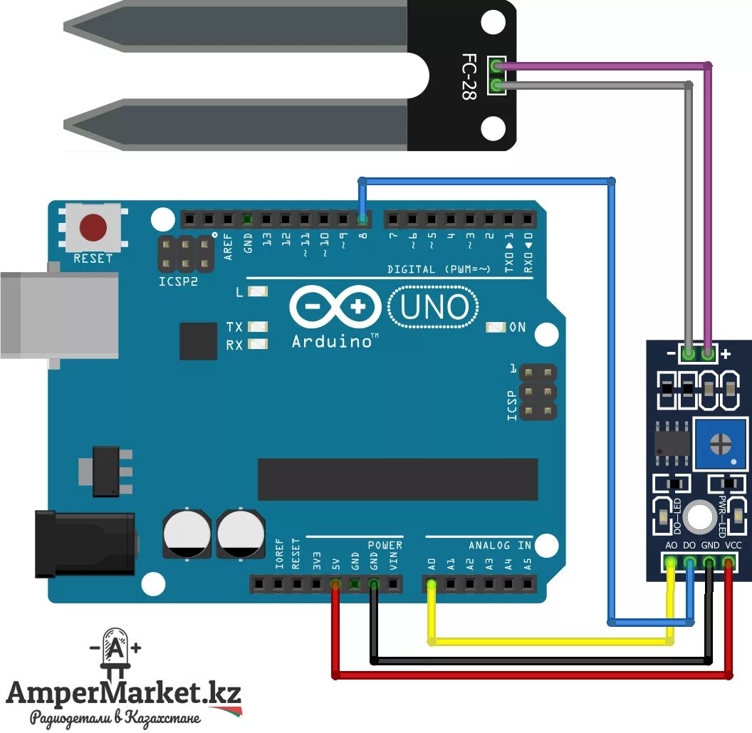 Подключение датчика влажности почвы к ардуино Датчик влажности почвы AmperMarket.kz