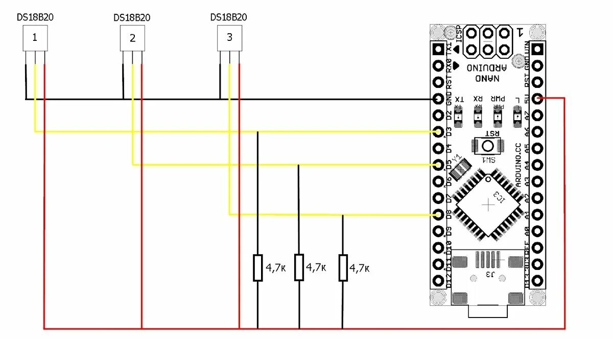 Подключение датчиков 1 wire Подключение нескольких датчиков температуры DS18B20 к разным пинам ардуино. DIY 