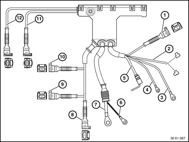 Подключение датчиков бмв е39 61 11 051 Replacing section of engine wiring harness (M42)