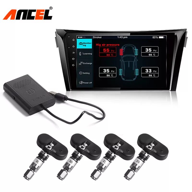 Подключение датчиков давления в шинах андроид Car Tpms Tire Pressure Monitoring System For Android Os Dvd Player With 4 Tire P