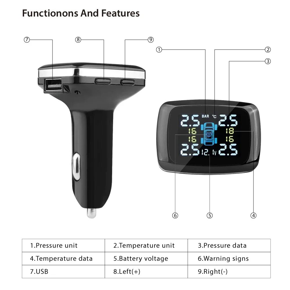 Подключение датчиков давления в шинах андроид 2018 NEW Cigarette lighter Plug Car TPMS Tire Pressure Monitoring System Pressur