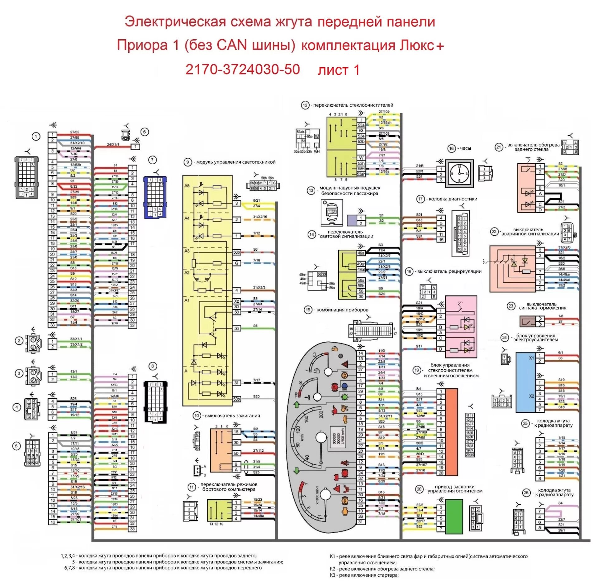 Подключение датчиков лада приора Электро схемы Приора 1 люкс + (без CAN шины). Жгут передней панели. - Lada Приор