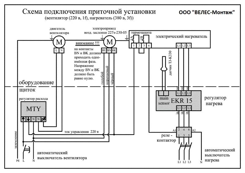 Подключение датчиков на приточной системе вентиляции Таблица подбора приточной вентиляции