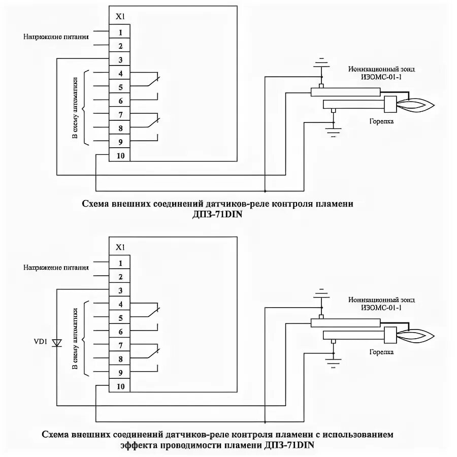 Подключение датчиков пламени Датчики-реле контроля пламени ионизационные ДПЗ-01А, ДПЗ-71DIN - Мегаконтроль