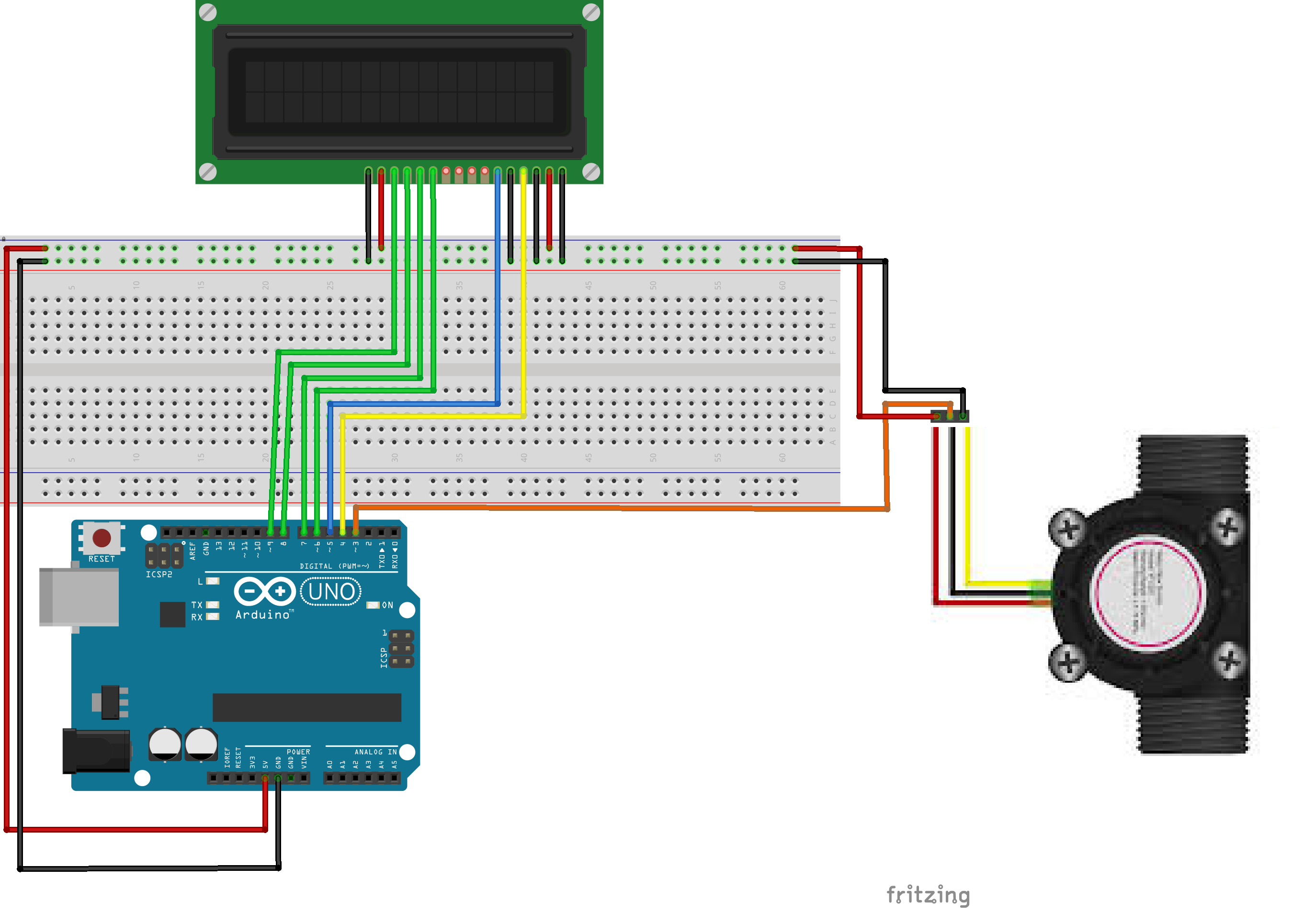 Подключение датчиков расхода воды ардуино Water Flow Sensor Measure on 16x2 LCD Display - Hackster.io Electronic circuit p