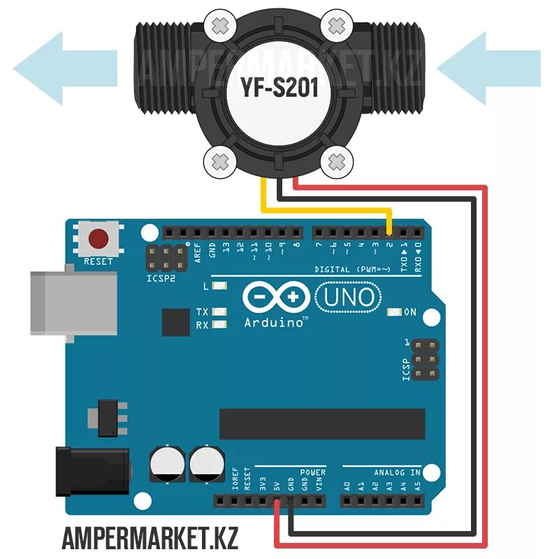 Подключение датчиков расхода воды ардуино Датчик расхода воды YF-S201 (1-30 л/мин) AmperMarket.kz