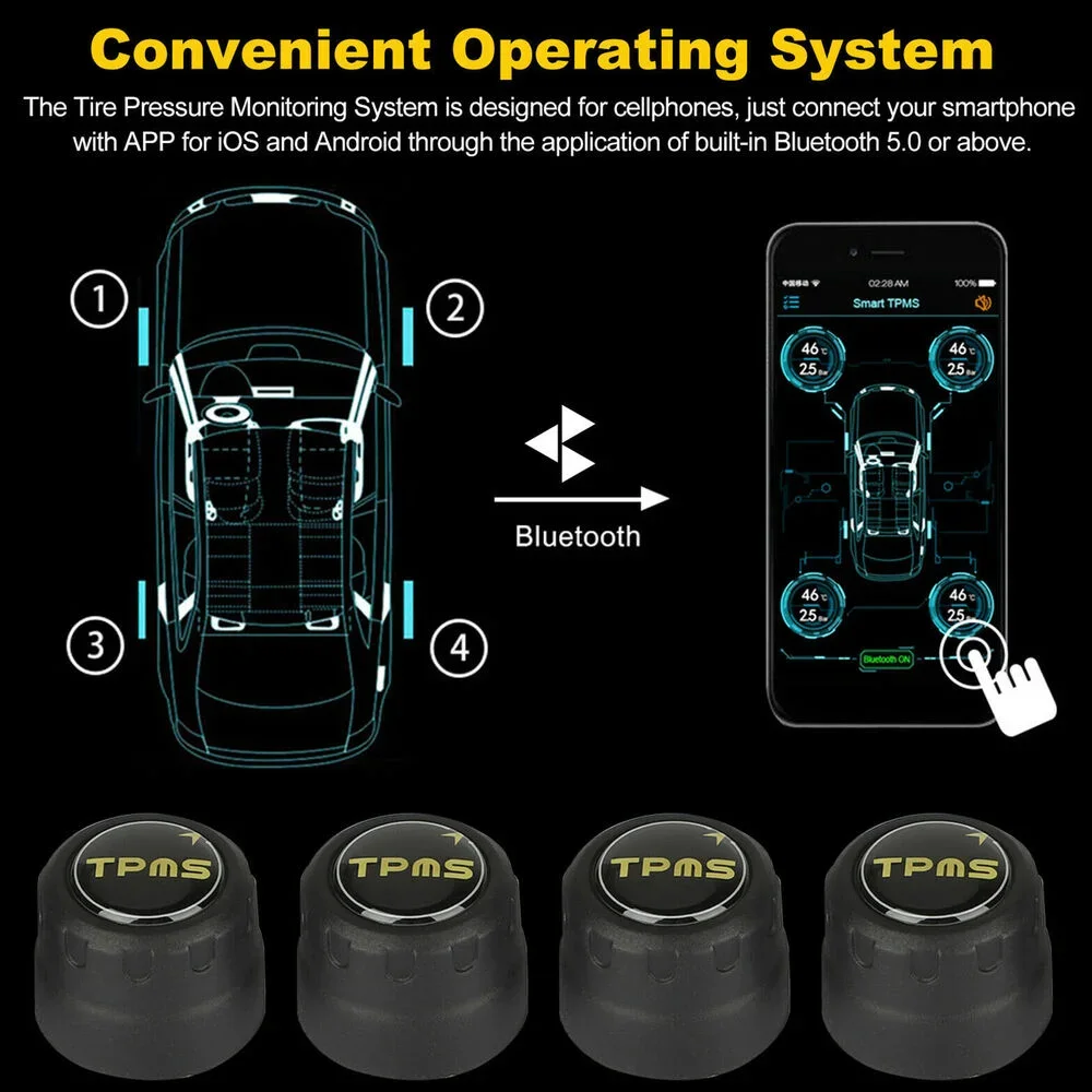 Подключение датчиков tpms TPMS Bluetooth 5,0 универсальный внешний датчик давления в шинах Поддержка IOS A