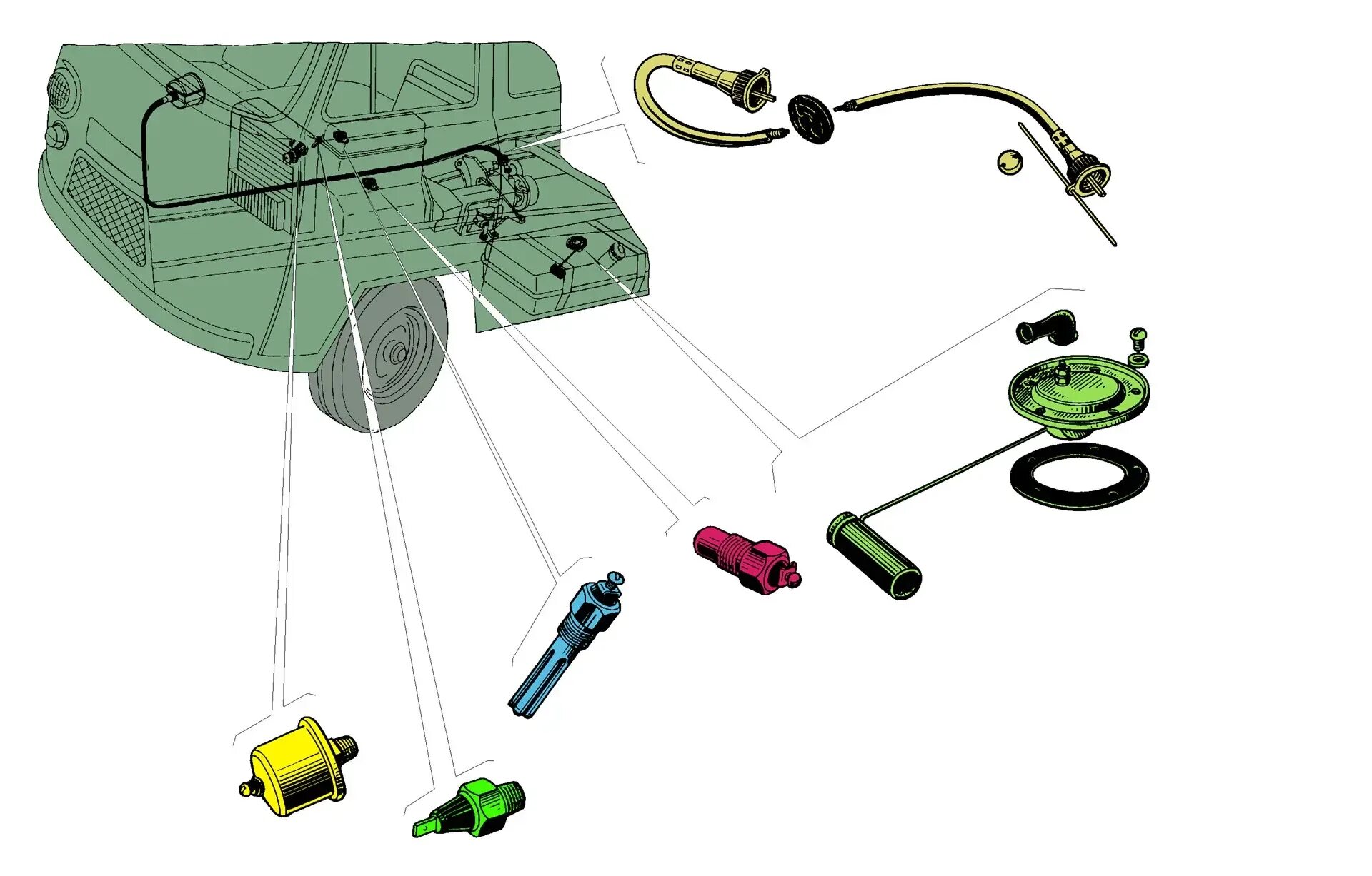 Подключение датчиков уаз буханка Прокладка бензодатчика - Датчики маслянный температурный топливный (карб. двиг.)
