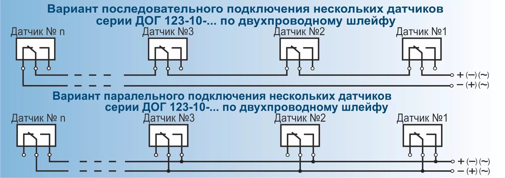 Подключение датчиков в шлейф ДОГ 123-10 Датчик