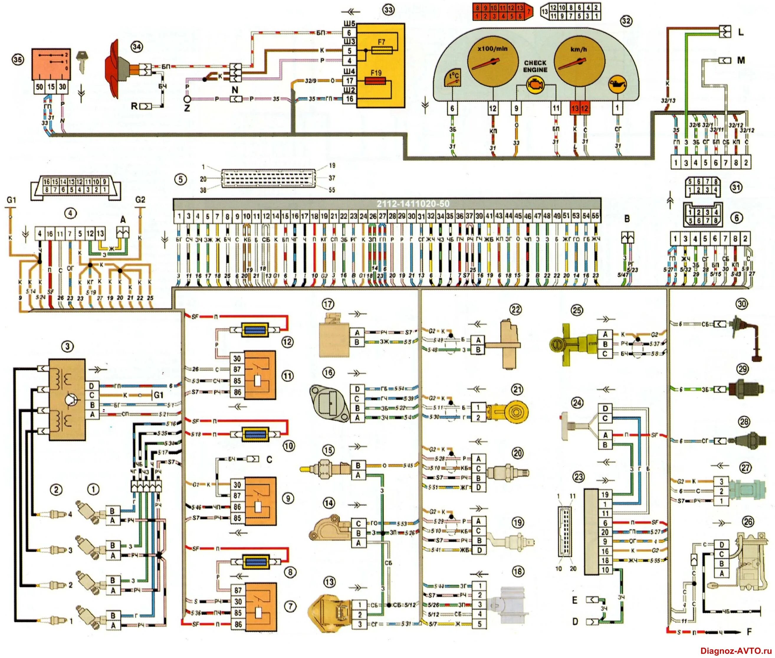 Подключение датчиков ваз 2112 16 клапанов Электросхема ЭСУД автомобилей ВАЗ-2110-11-12 с двигателем 2112 Евро-3, контролле