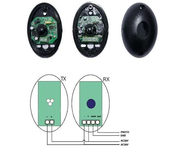 Подключение датчиков ворот RT-F1 - Фотоэлементы / передатчик, приемник / накладные, дальность 20 м R-Tech -