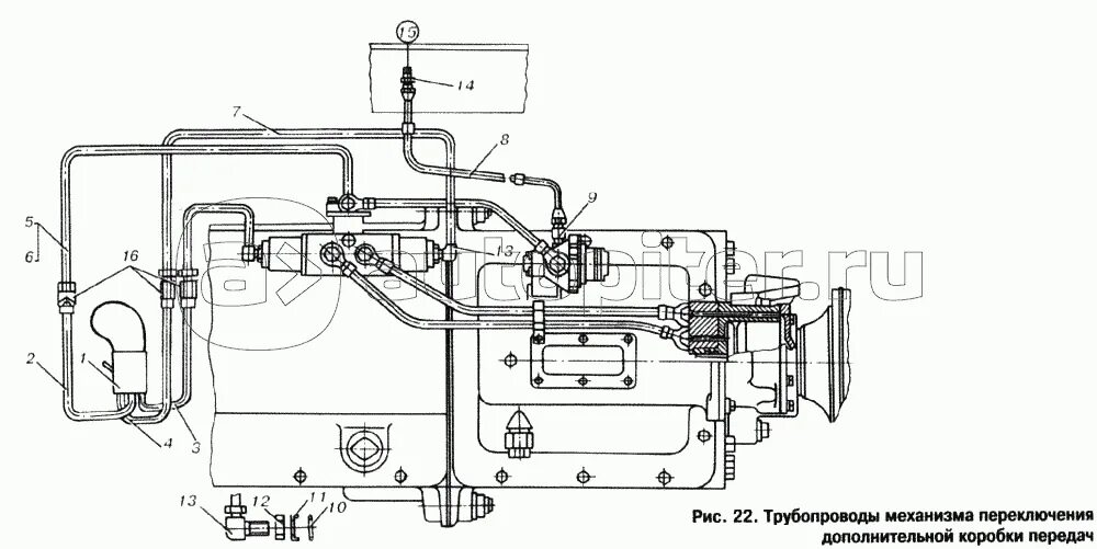 Подключение делителя камаз на 3 трубки Трубопроводы механизма переключения дополнительной коробки передач МАЗ-6303 - ку