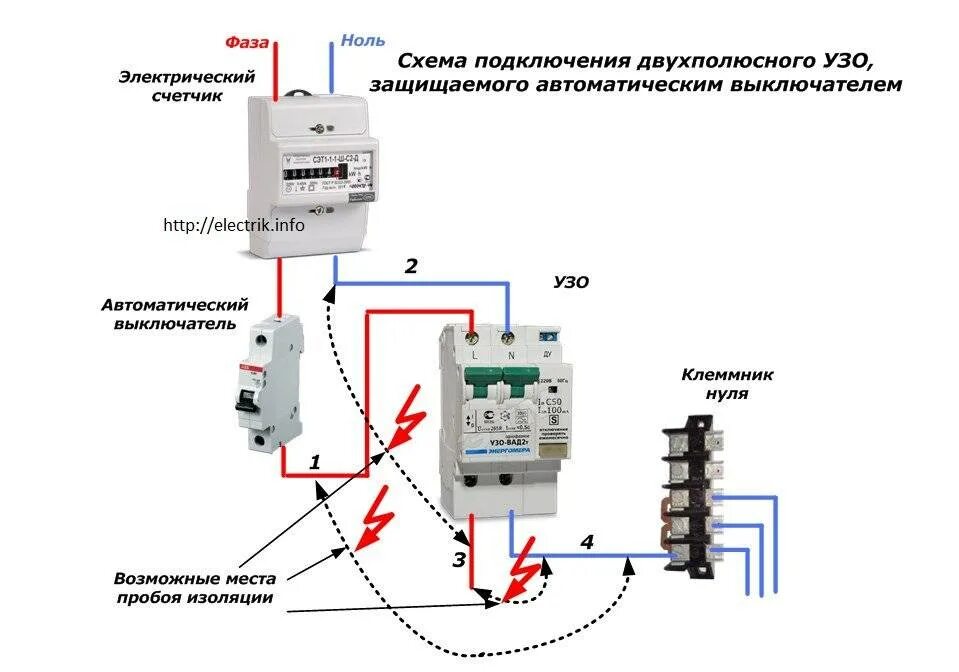 Подключение диф автомата на 220 без заземления Ноль электрический