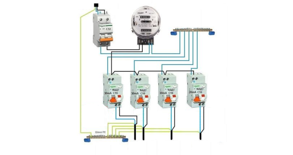 Подключение дифавтомата заземления схема Варианты подключения дифференциального автомата в однофазной сети Энергофиксик Д
