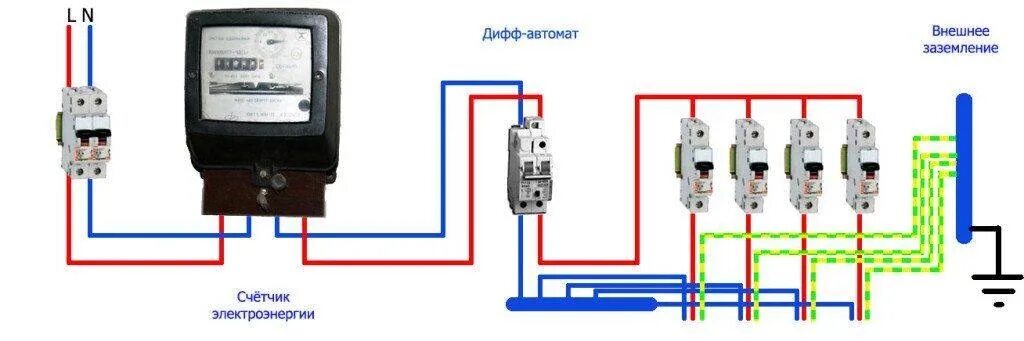 Подключение дифференциального автомата 220 вольт с заземлением Схемы подключения ABB - как подключить УЗО и автомат АББ?