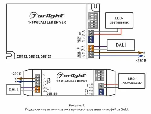 Подключение диммируемого блока Диммируемый драйвер DALI и 1-10V 40W 500-1050mA TR-025123